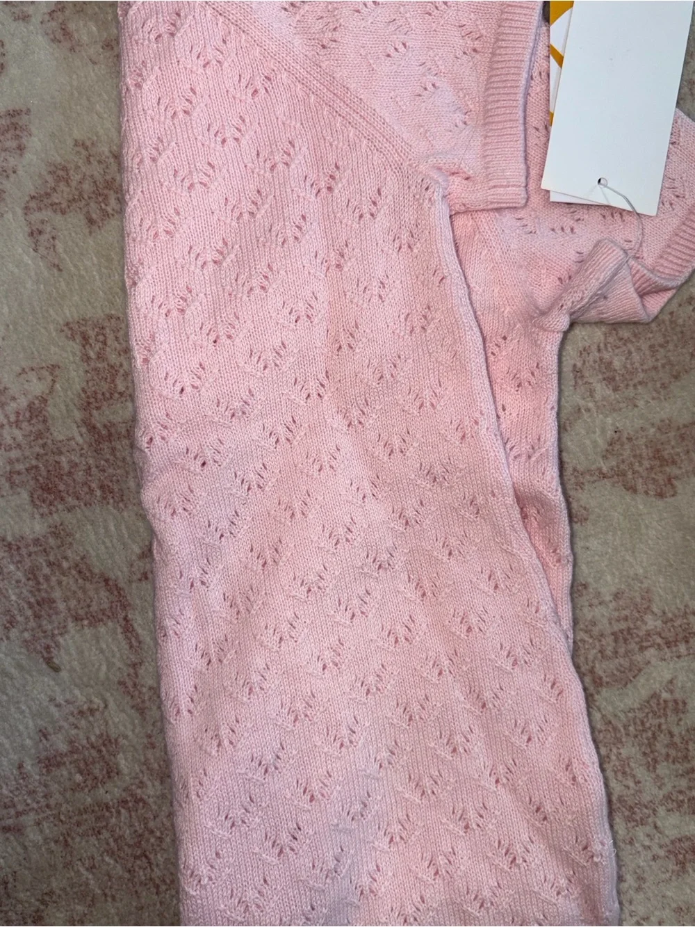 Baby Knit Eyelet Short-Sleeve One-Piece in Light Pink